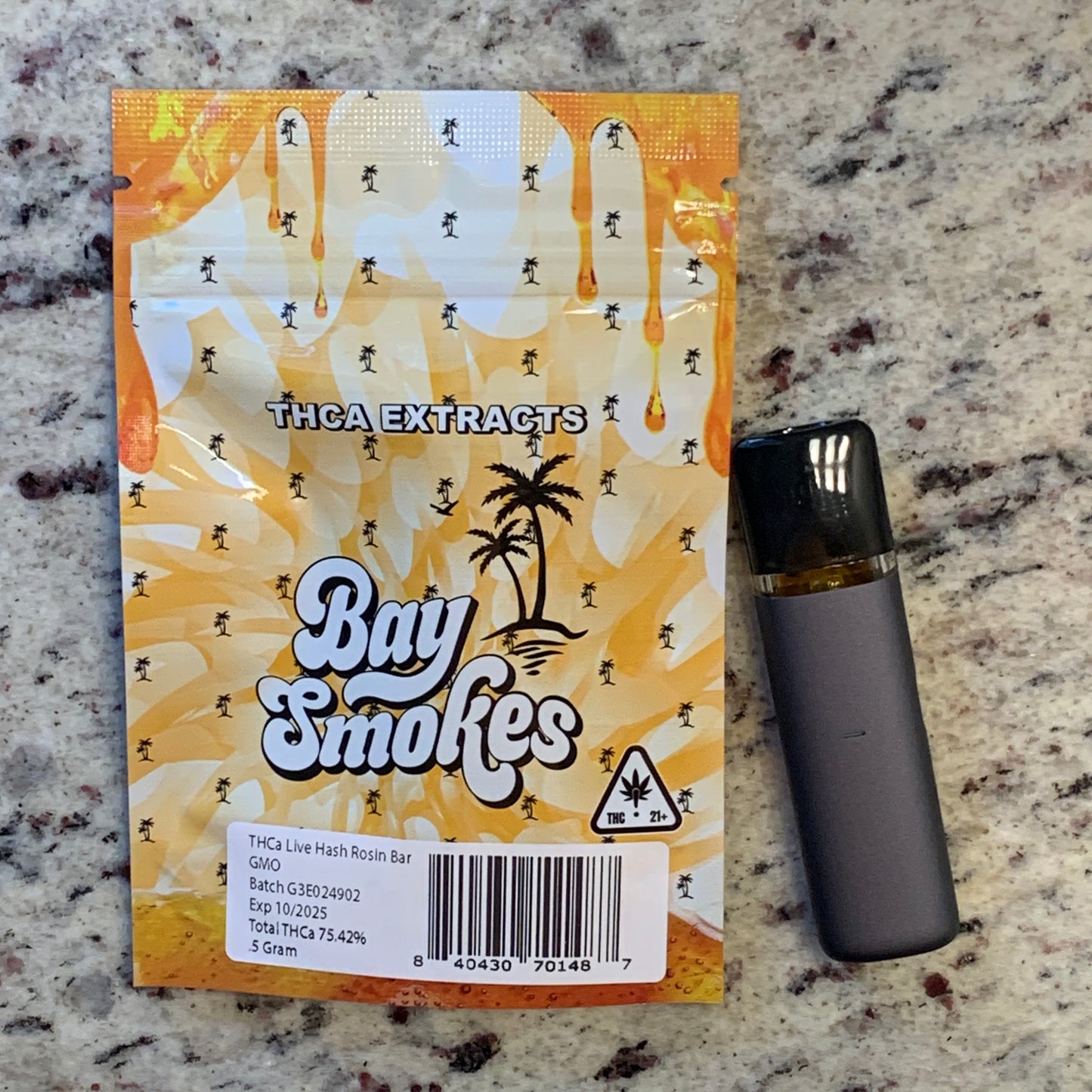 Bay Smokes Solventless Live Hash Rosin THCA .5 Gram Disposable