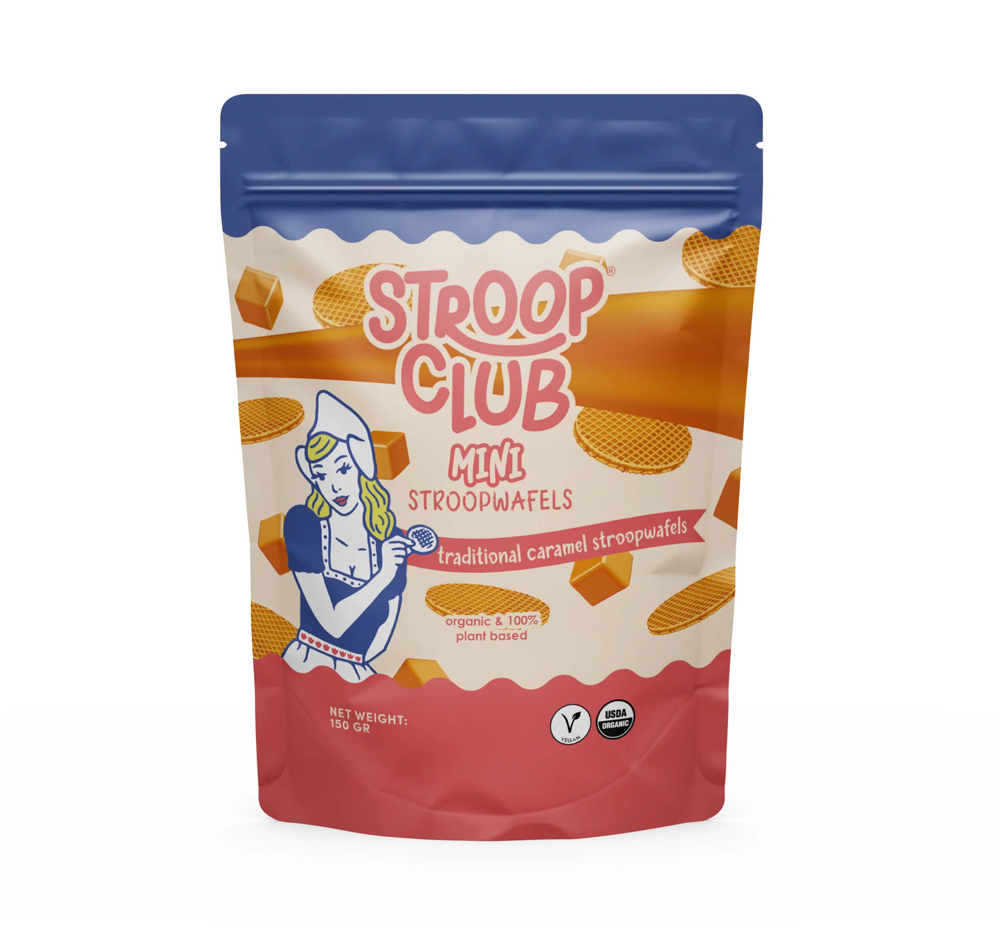 Stroop Club mini traditional caramel organic and plant based stroopwafels shareable bag