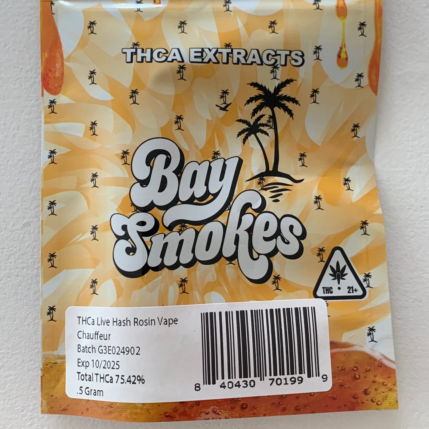 Bay Smokes Solventless Live Hash Rosin THCA .5 Gram Disposable